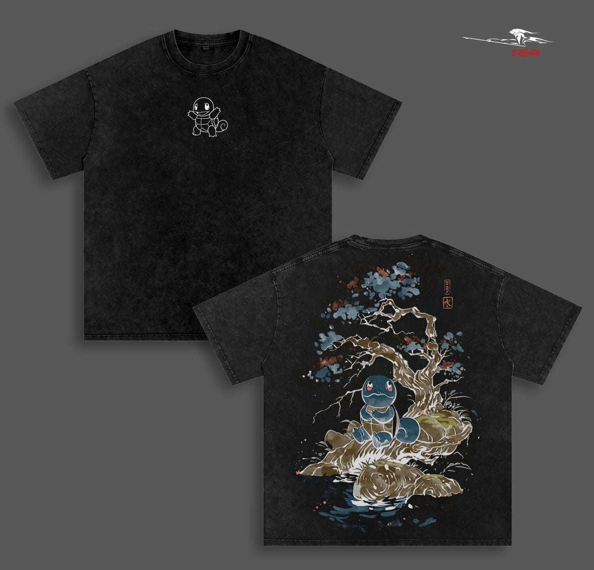 PKM Anime Double Printed Vintage Washed Tee Unisex Oversize Heavyweight Cotton T-shirt for Anime Fans and Lovers