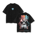 Ichigo - Bleach Anime Double Printed Oversize Lightweight Acid Washed Graphic Tee