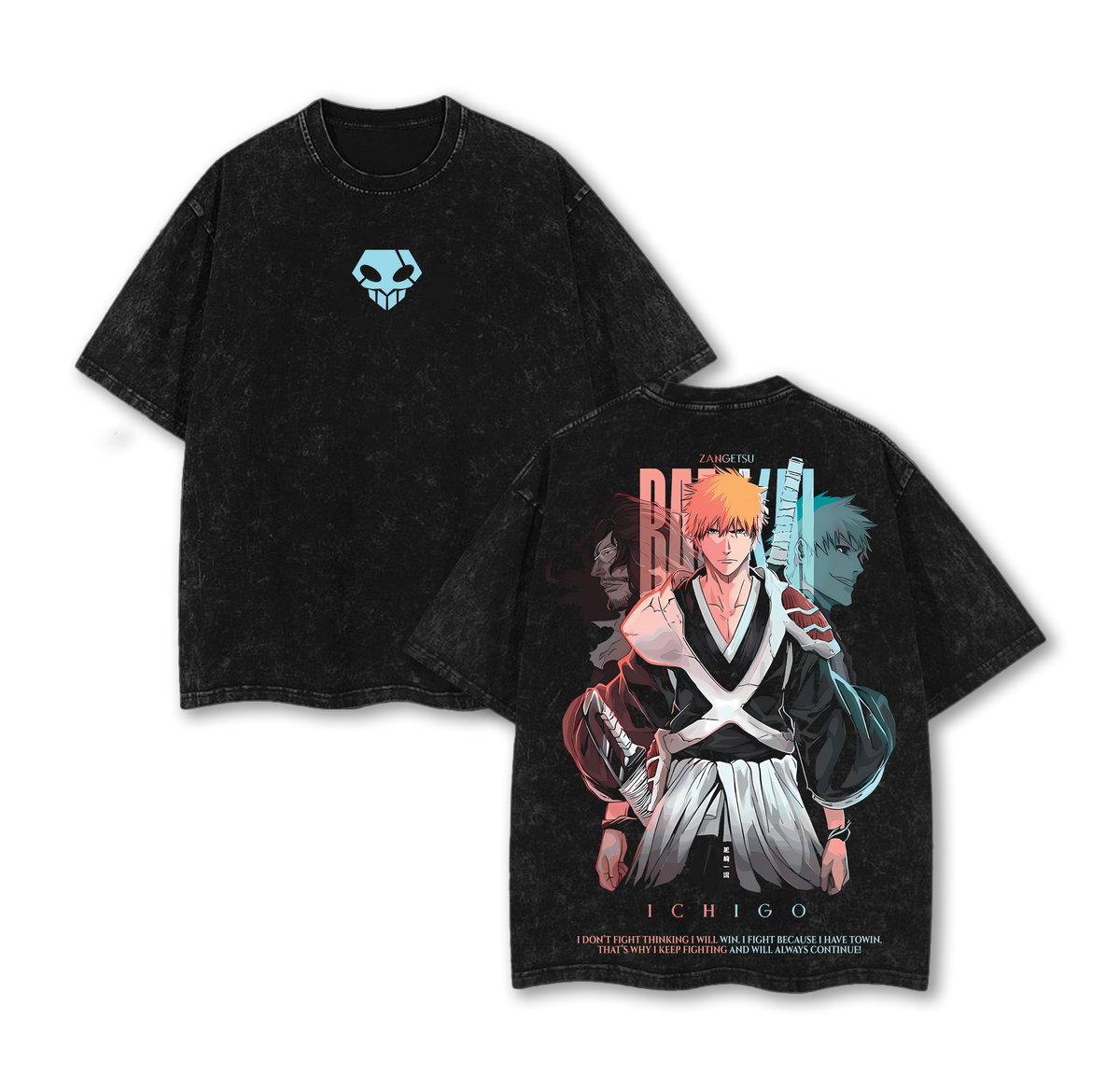 Ichigo - Bleach Anime Double Printed Oversize Lightweight Acid Washed Graphic Tee