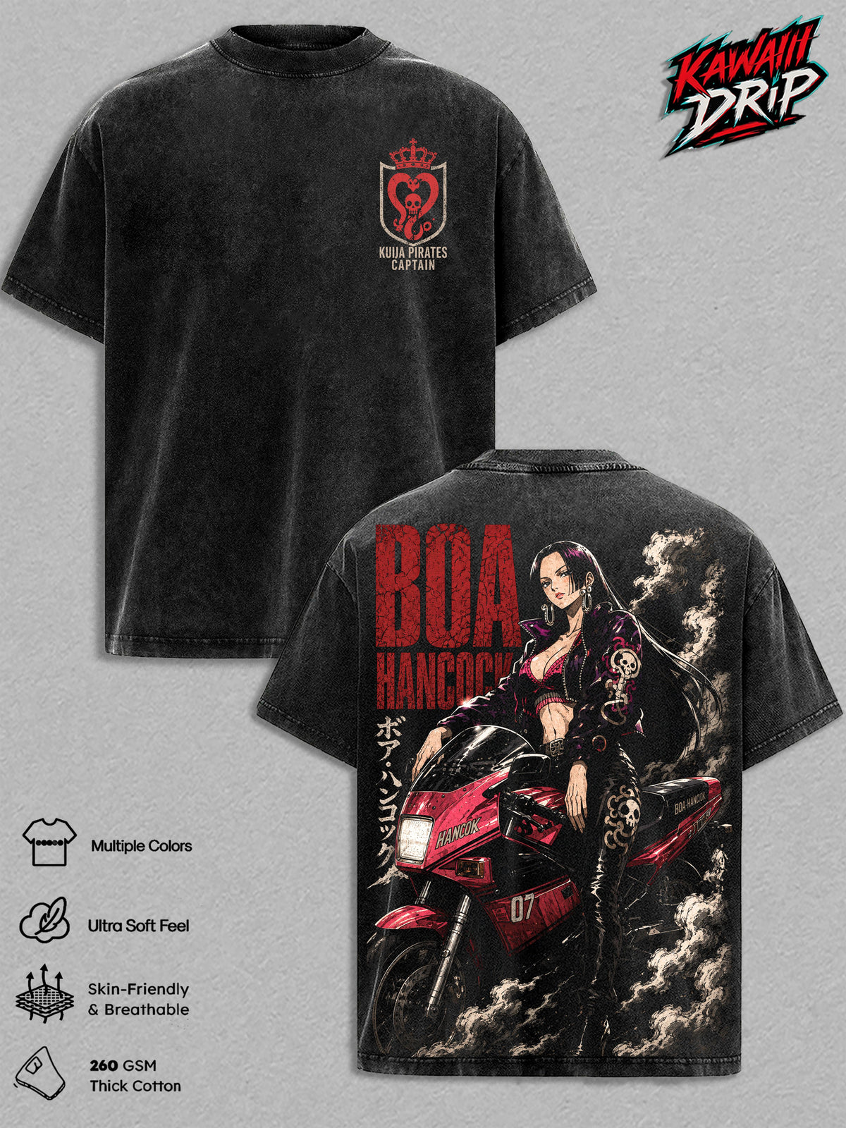 Boa Hancock Biker One Piecee Anime Vintage Washed Tee