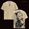 Rebecca – Cyberpunk: Edgerunners Anime Double Printed Vintage Washed Tee Unisex Oversize Heavyweight Cotton T-shirt for Anime Fans and Lovers