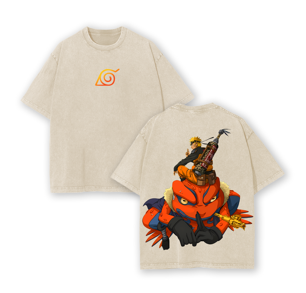 Nanadaime Hokage Naruto x Gamakichi Anime Double Printed Vintage Washed Tee
