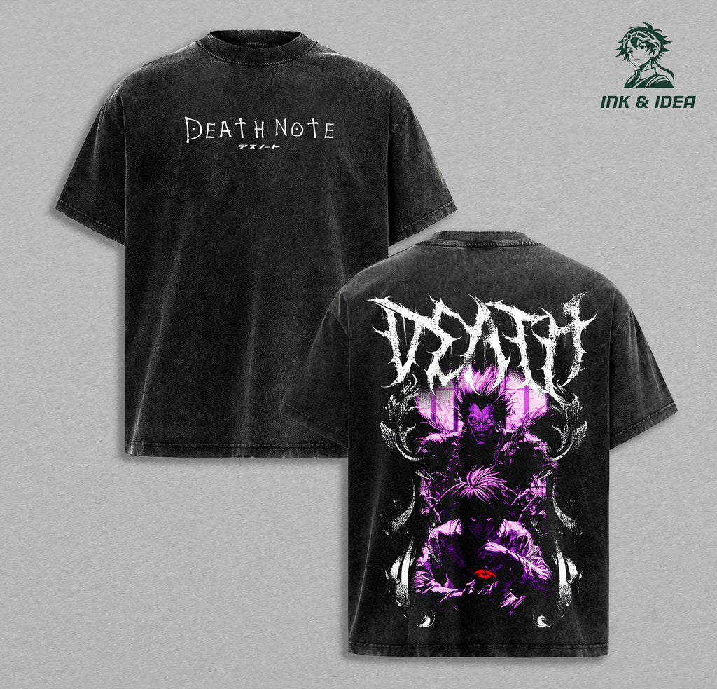 Shinigami Ryuk & Light Yagami Death Note Vintage Washed T-Shirt, Dark Purple Aesthetic Oversized Anime Streetwear Tee, Heavy Cotton Graphic Top