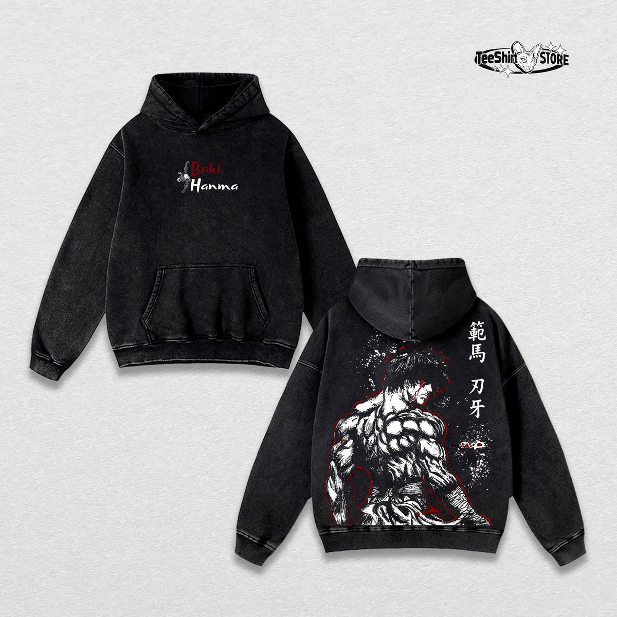 Baki Hanma “Baki the Grappler” T-Shirt & Hoodie – Vintage Washed Oversized Anime Manga Graphic, Double Printed Heavyweight Cotton Unisex Streetwear