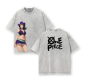 Nico Robin x One Piece Anime Double Printed Vintage Washed Tee Unisex Oversize Heavyweight Cotton T-shirt