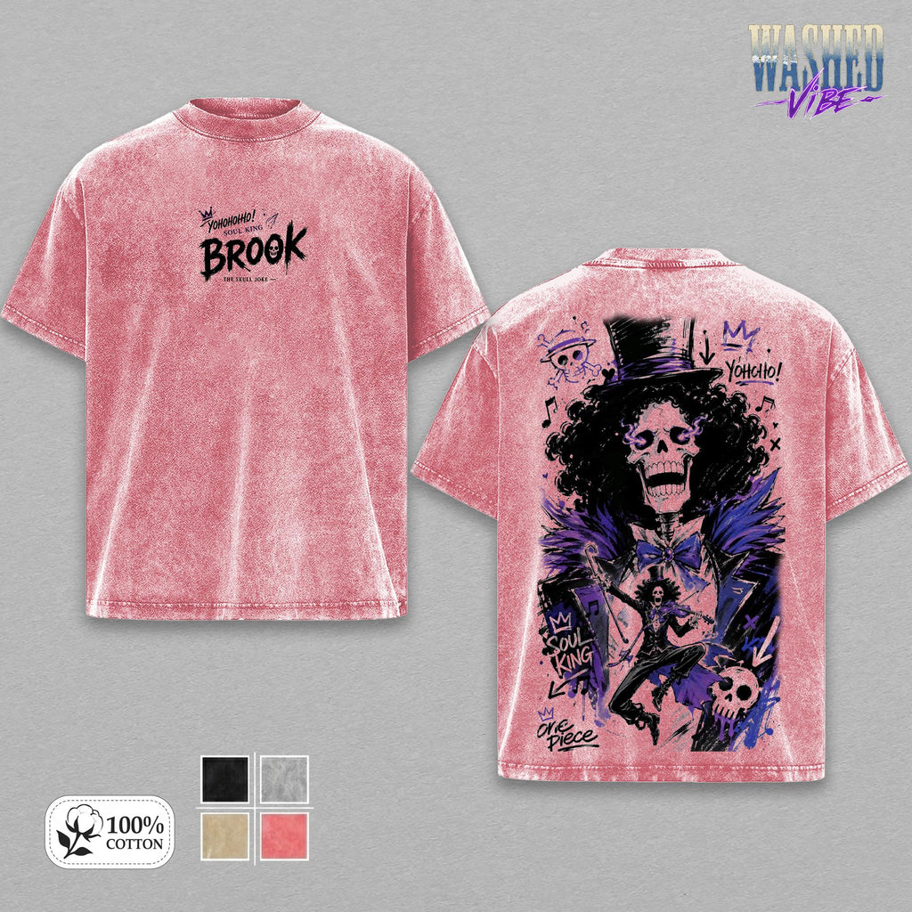 Brook Soul King One Piece Anime Vintage Washed Tee