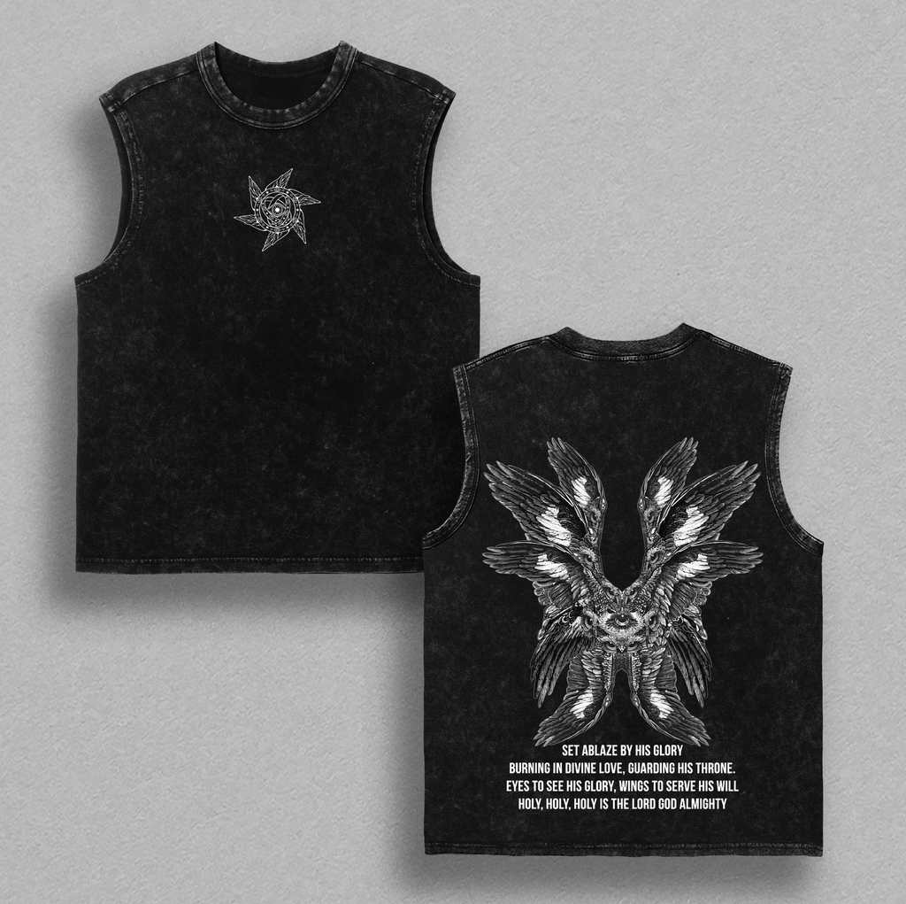Seraphim Angel Set Ablaze by His Glory Christian Vintage Washed Tee