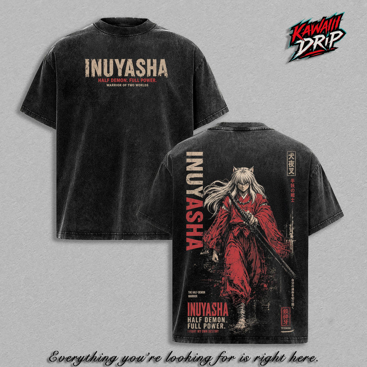 Inuyasha Tessaiga Warrior Anime Vintage Washed Tee