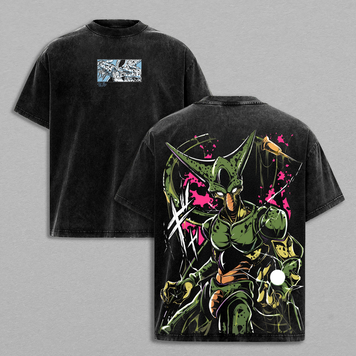 Cell -  Dragon Ball Anime T-Shirt Vintage Acid Wash Oversized Anime Graphic Tee Streetwear Gym Pump Gift