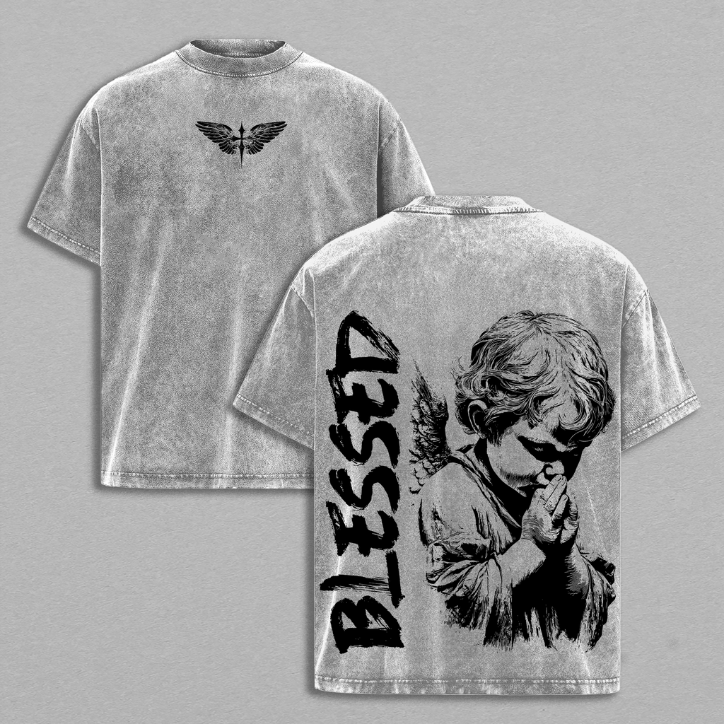 Blessed Angel Praying Cherub Christian Vintage Washed Tee