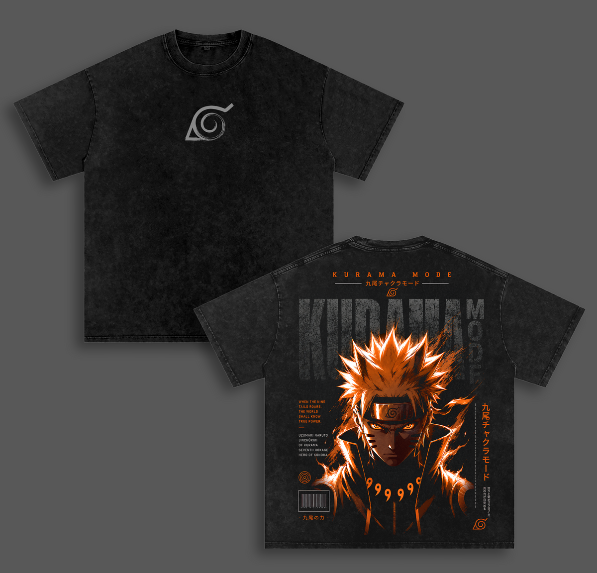 Narutoo Uzumaki Kurama Mode Anime Vintage Washed Tee