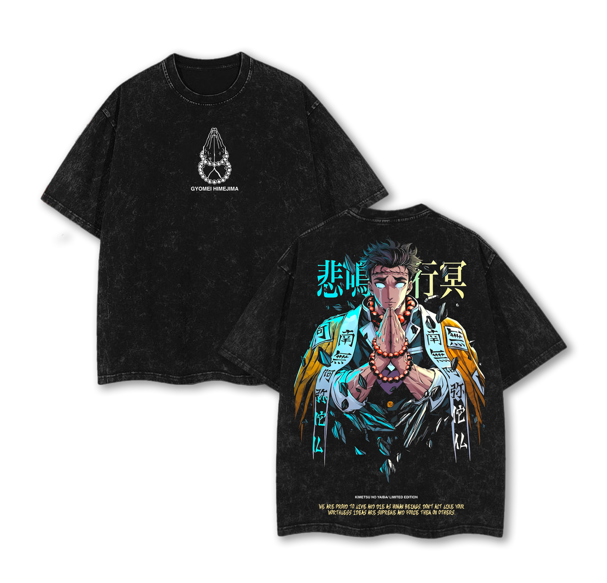 Retro Heavy Limited Himejima Gyoumei - Demon Slayer Anime Double Printed Vintage Washed Tee
