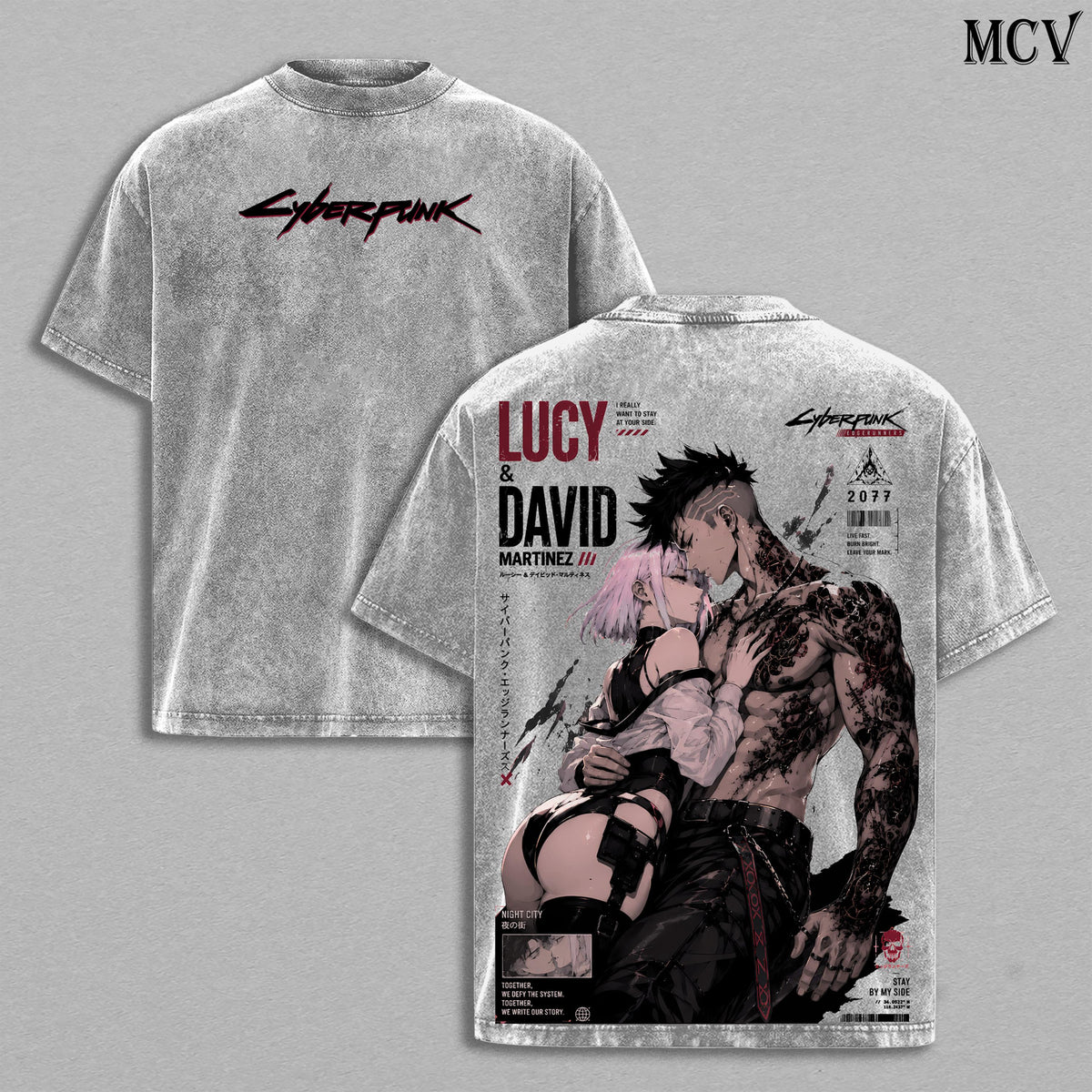 Lucy & David Martinez Cyberpunk Edgerunners Anime Vintage Washed Tee