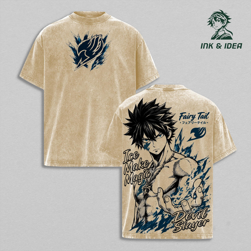 Gray Fullbuster Ice Devil Slayer Fairy Tail Anime Vintage Washed Tee