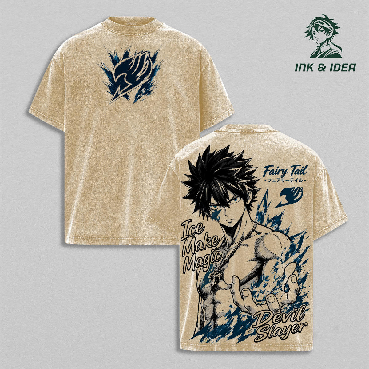 Gray Fullbuster Ice Devil Slayer Fairy Tail Anime Vintage Washed Tee