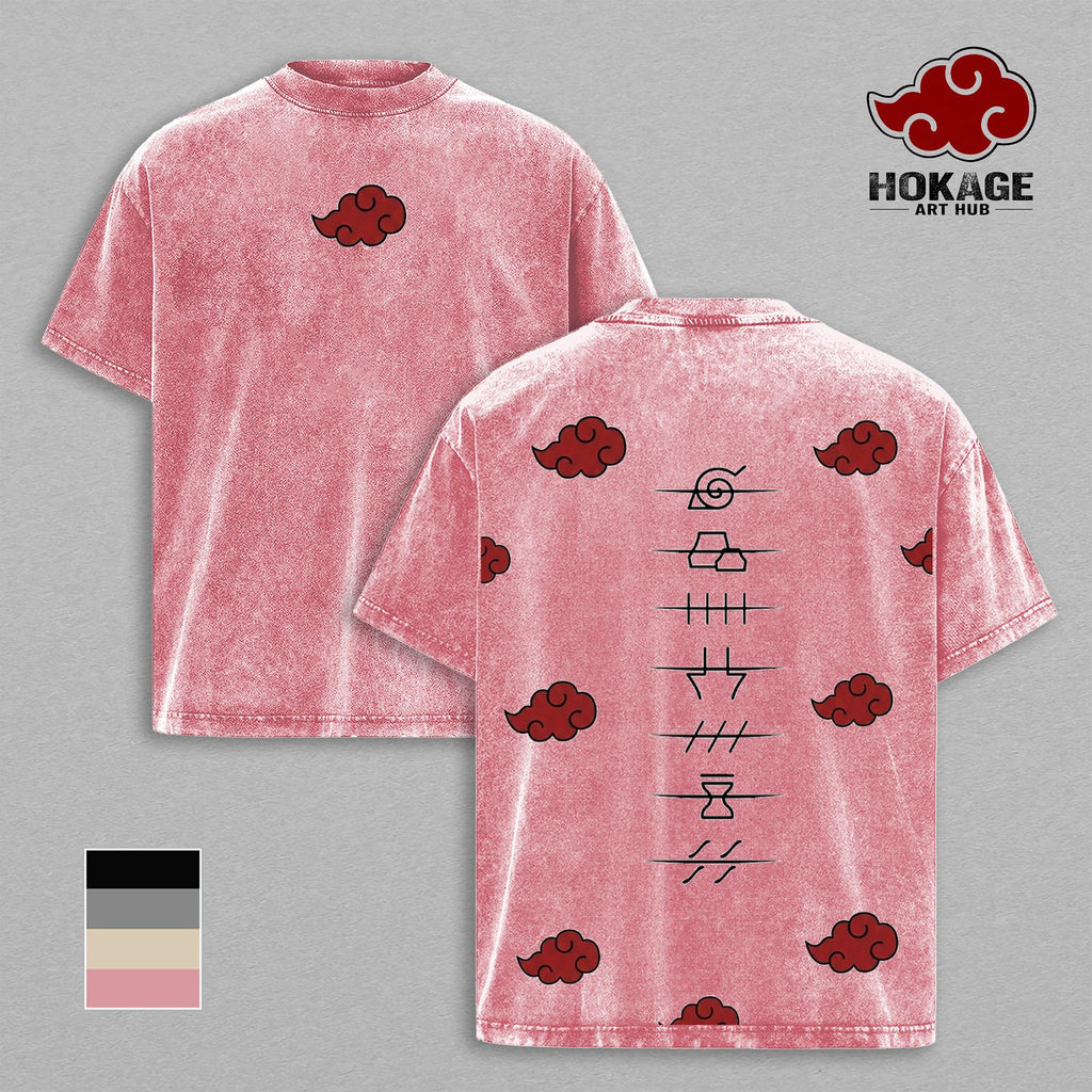 Akatsuki Clan Vintage Washed Anime Shirt, Naruto Graphic Tee for Anime Lovers, Unisex Streetwear Fashion, Trendy Manga T Shirt Gift for Naruto Fans
