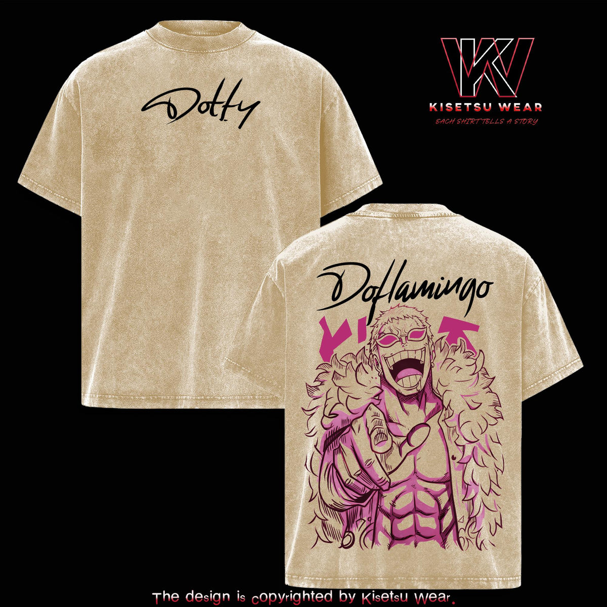 One Piece Doflamingo Vintage Washed Oversized T-Shirt