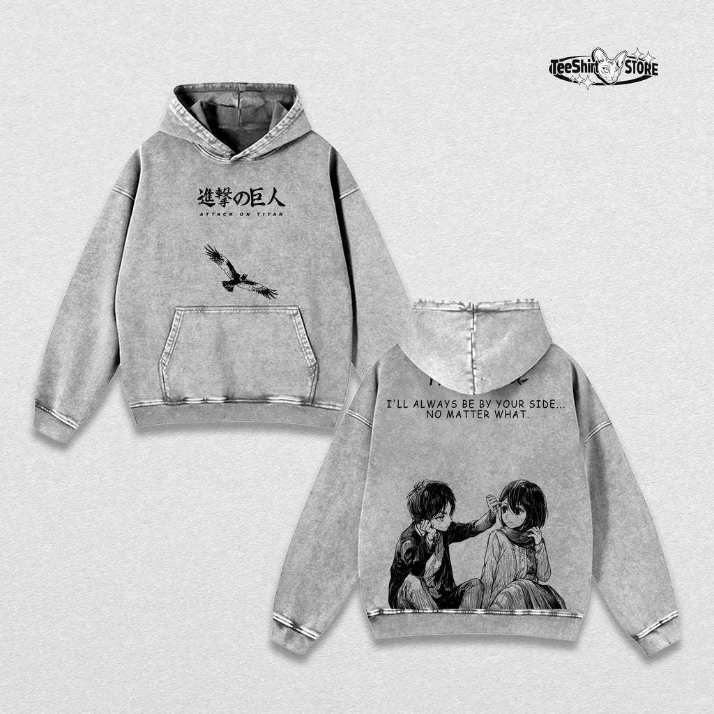 Eren Yeager & Mikasa Ackerman Attack on Titan Anime Vintage Washed Tee