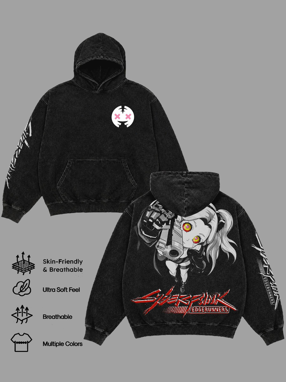 Rebecca Cyberpunk Edgerunners Anime Vintage Washed Hoodie
