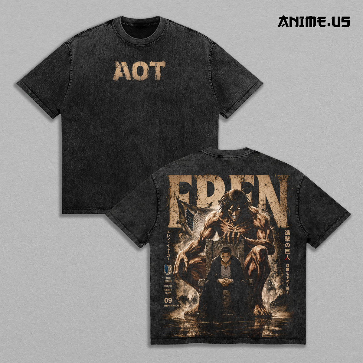 Eren Yeager Attack Titan Final Battle Anime Vintage Washed Tee