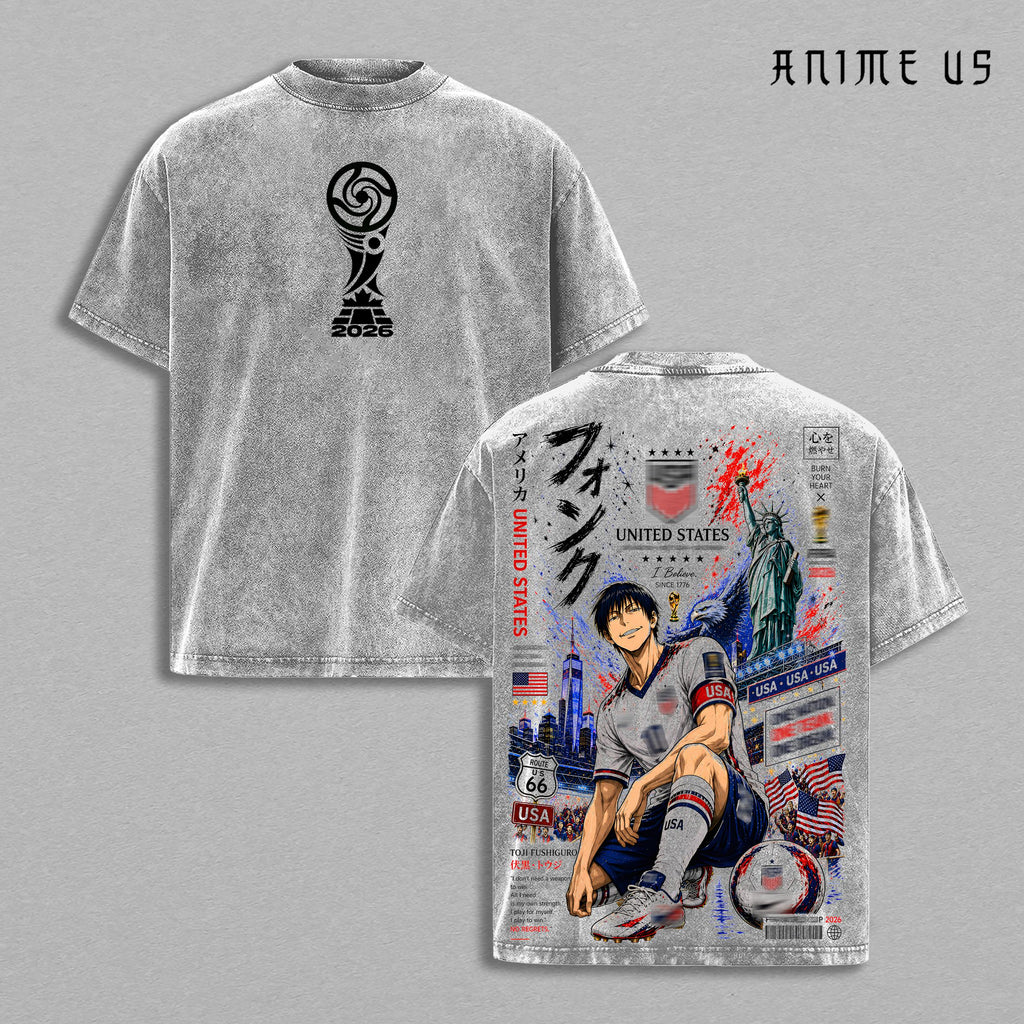 Toji USA World Football 2026 Anime Vintage Washed Tee