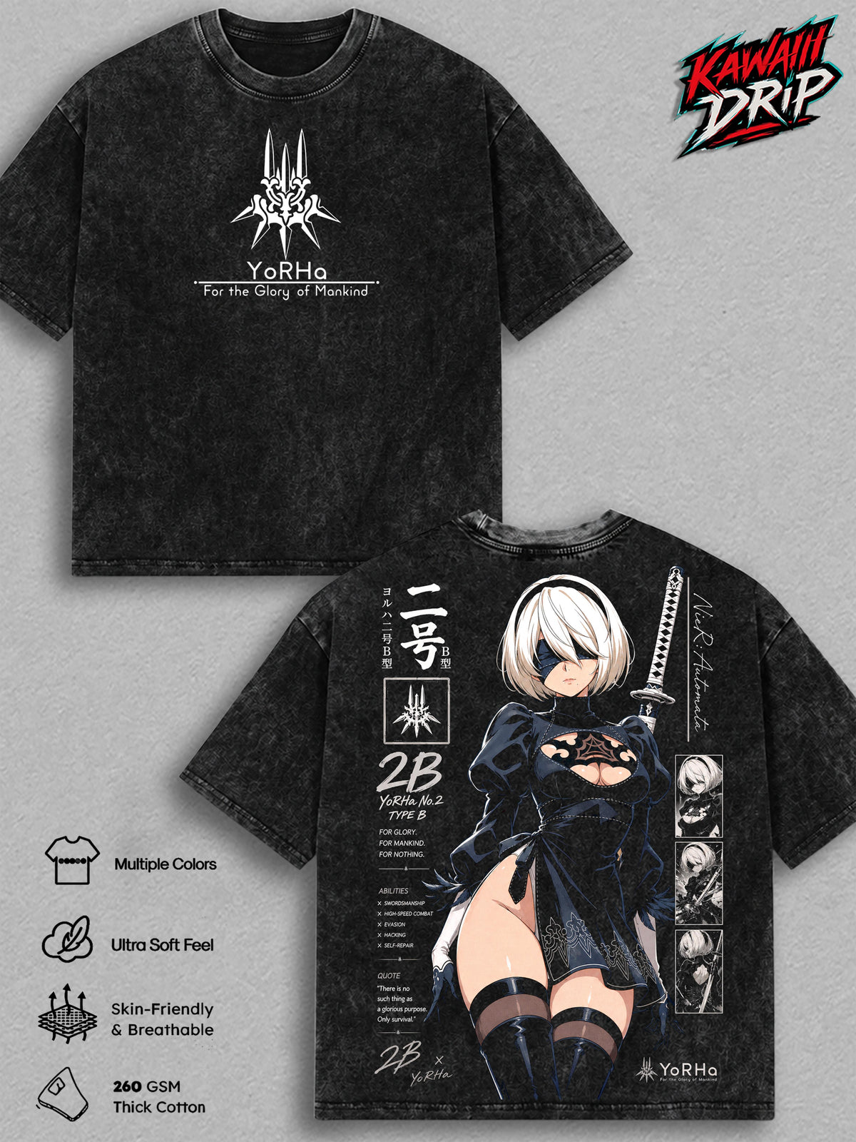 2B NieR Automata YoRHa Vintage Washed Tee