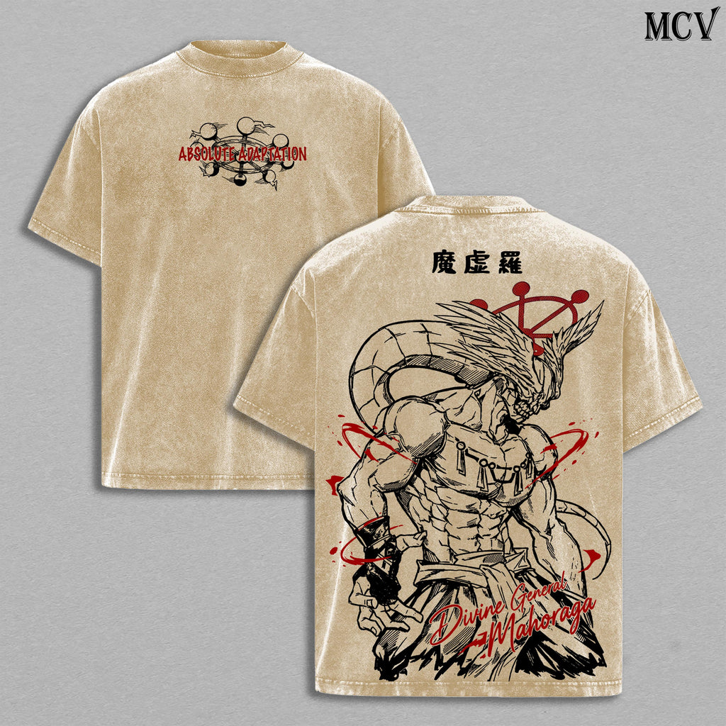 Mahoraga JJK Anime Vintage Washed Tee & Hoodie