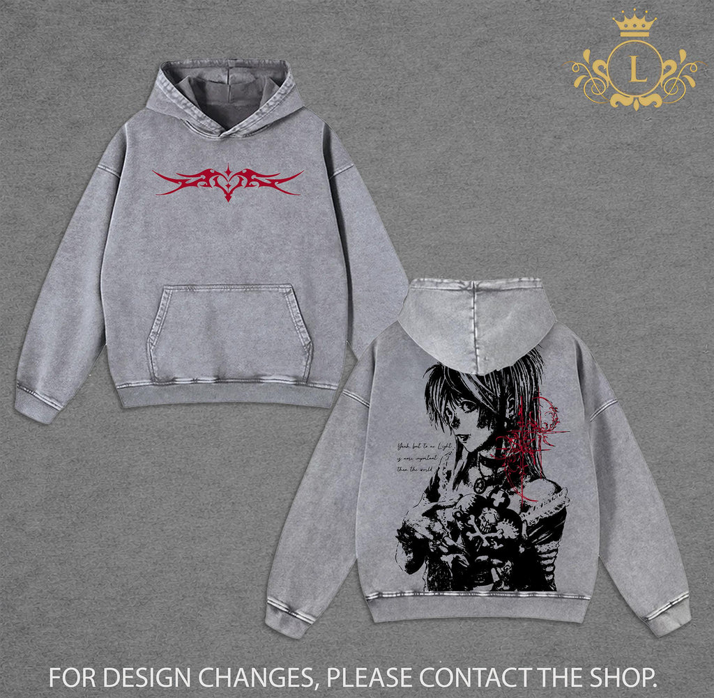 Misa Amane Death Note Wash Tee - Hoodie, Vintage Washed Gothic Anime Graphic Tee, Dark Aesthetic Oversized Shirt, Unisex Streetwear