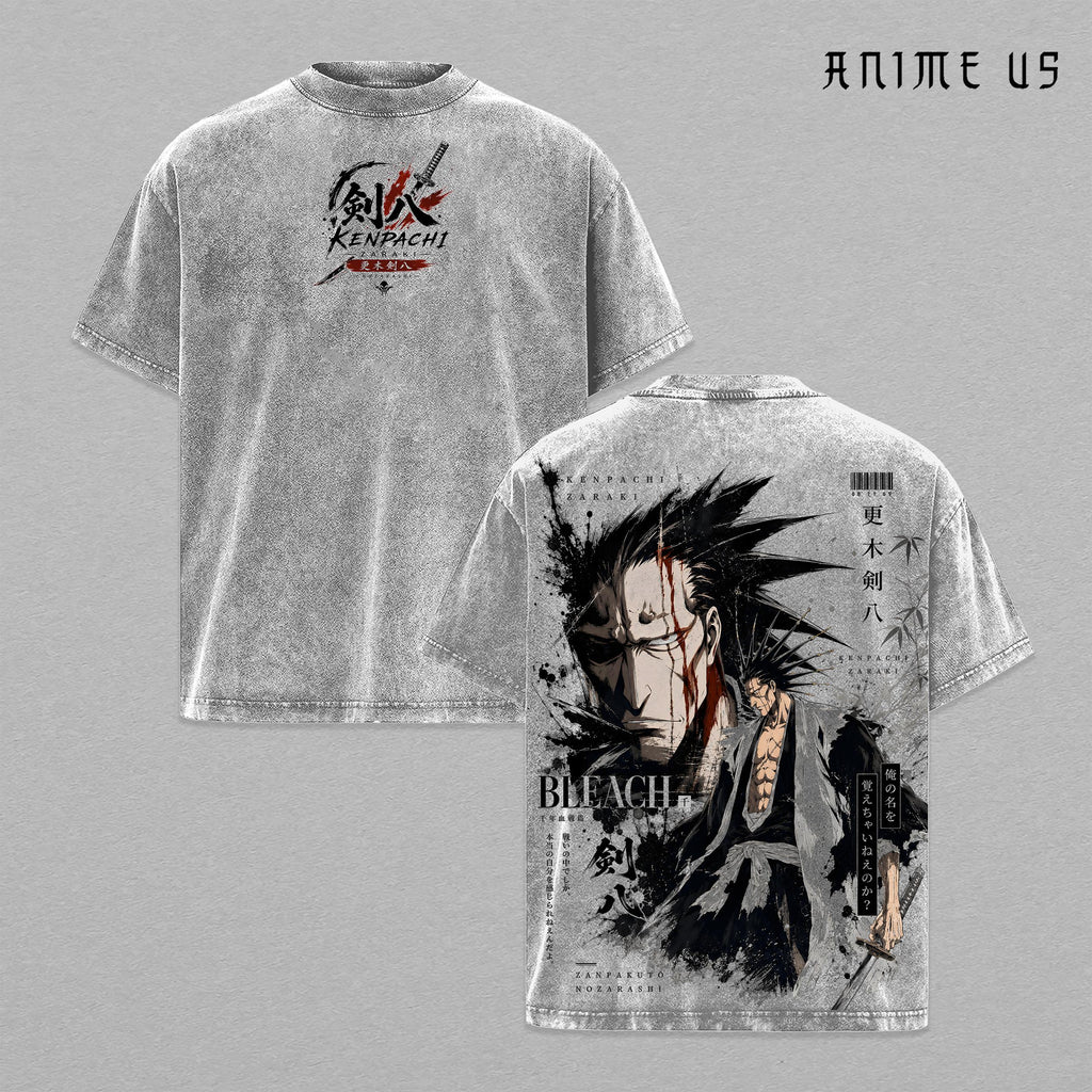 Kenpachi Zaraki Thousand-Year Blood War Bleach Shirt Nozarashi Zanpakuto Vintage Washed Anime Tee Soul Reaper Captain Graphic Shirt