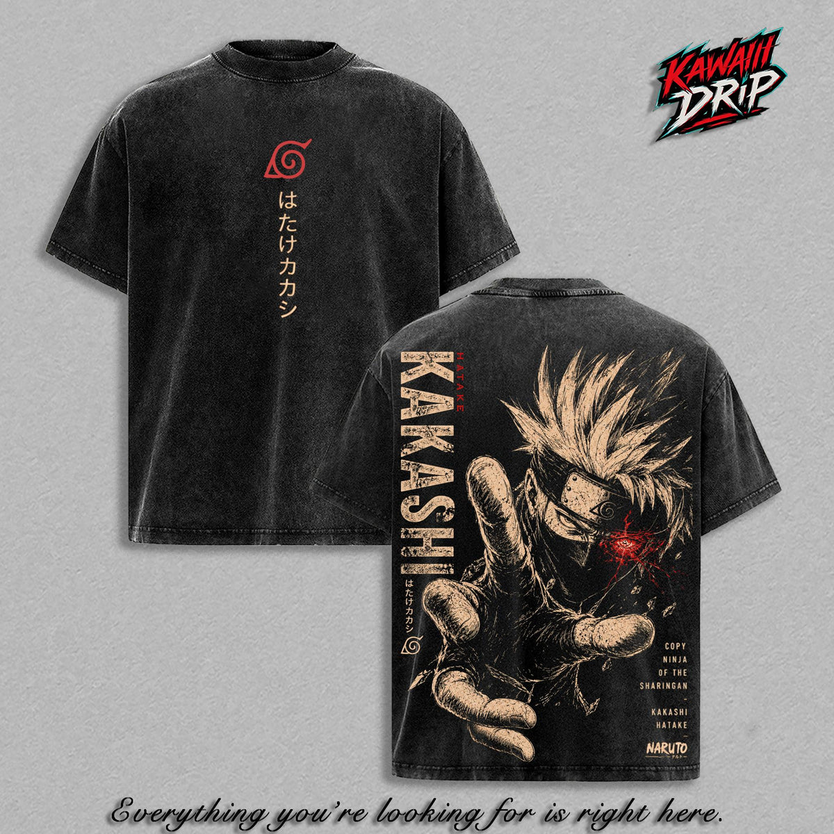 Kakashi Hatake Narutoo Shippuden Anime Vintage Washed Tee