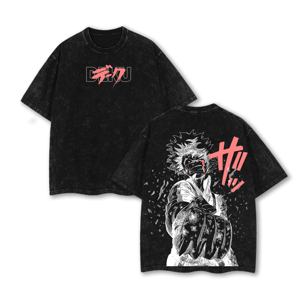 Deku Washed Tee My Hero Academia Oversize Unisex Heavy Cotton Vintage Double Printed Detroit Smash One For All Anime Manga Graphic T-Shirt