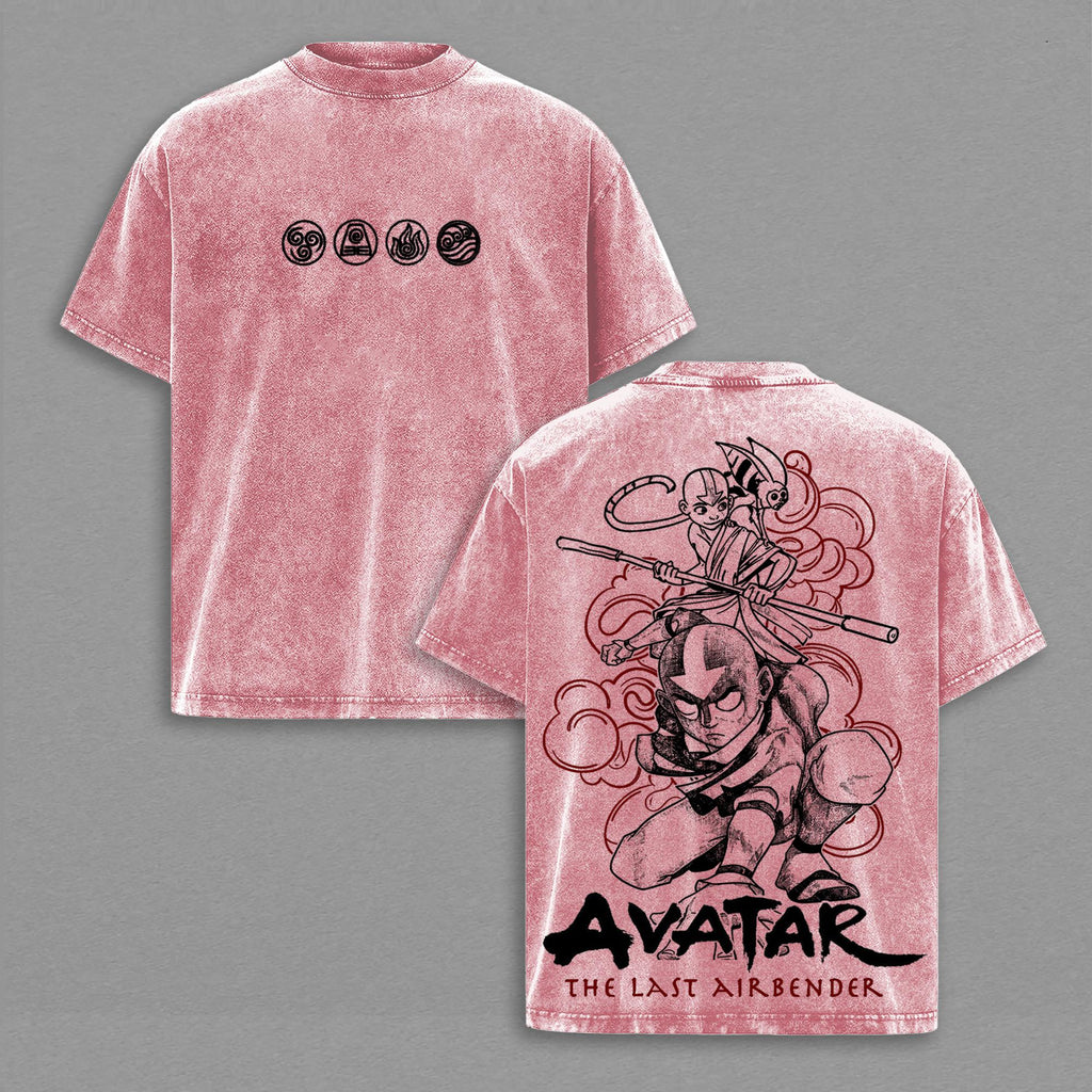 Aang Avatar The Last Airbender Graphic Tee Vintage Acid Wash Shirt Appa Airbending Anime Streetwear Gift for Fans