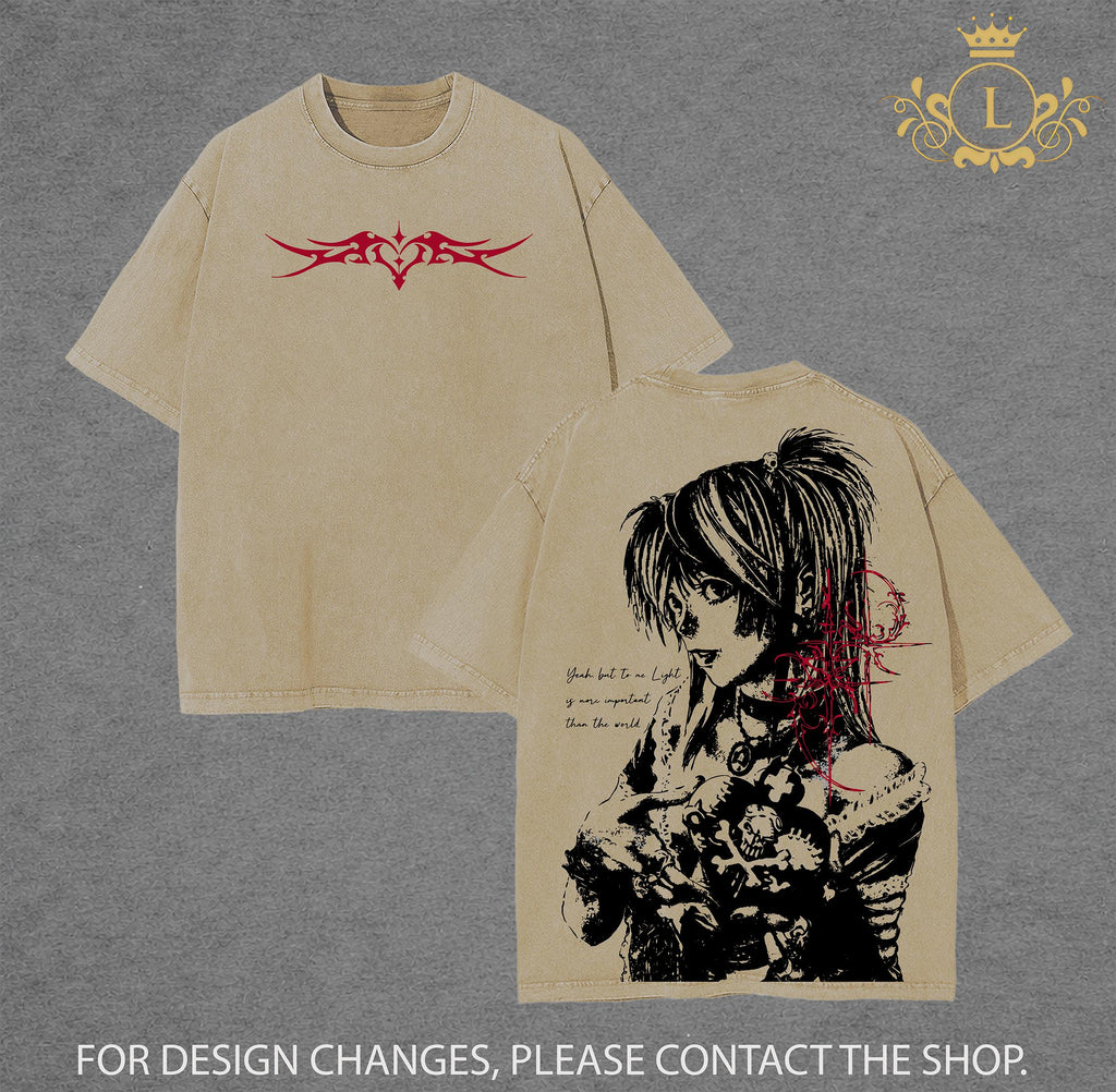 Misa Amane Death Note Wash Tee - Hoodie, Vintage Washed Gothic Anime Graphic Tee, Dark Aesthetic Oversized Shirt, Unisex Streetwear