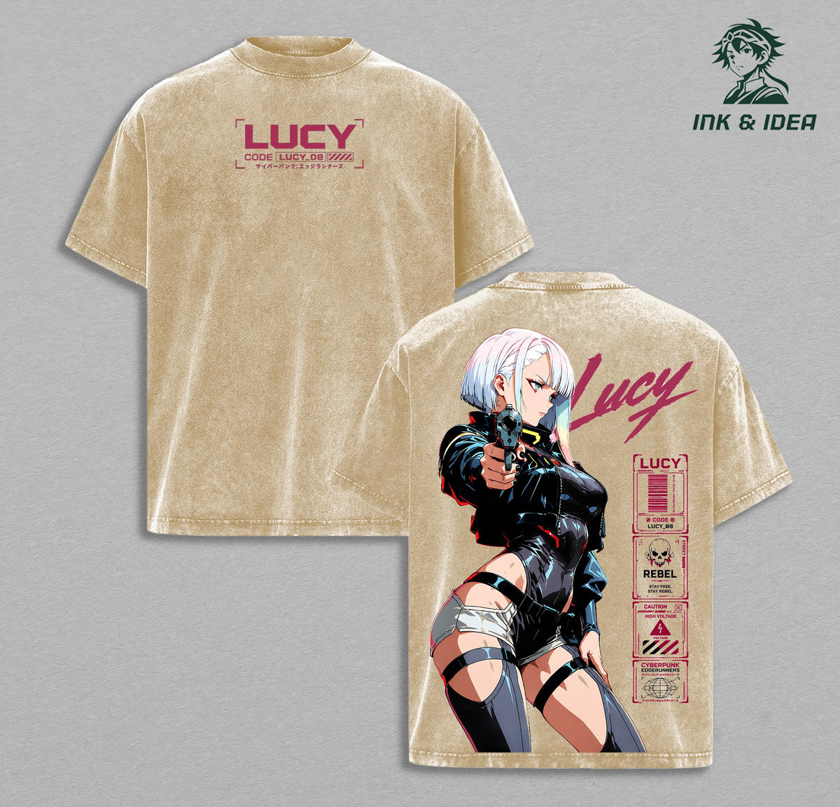 Lucy Cyberpunk Edgerunners Neon Night City Anime Vintage Washed Tee