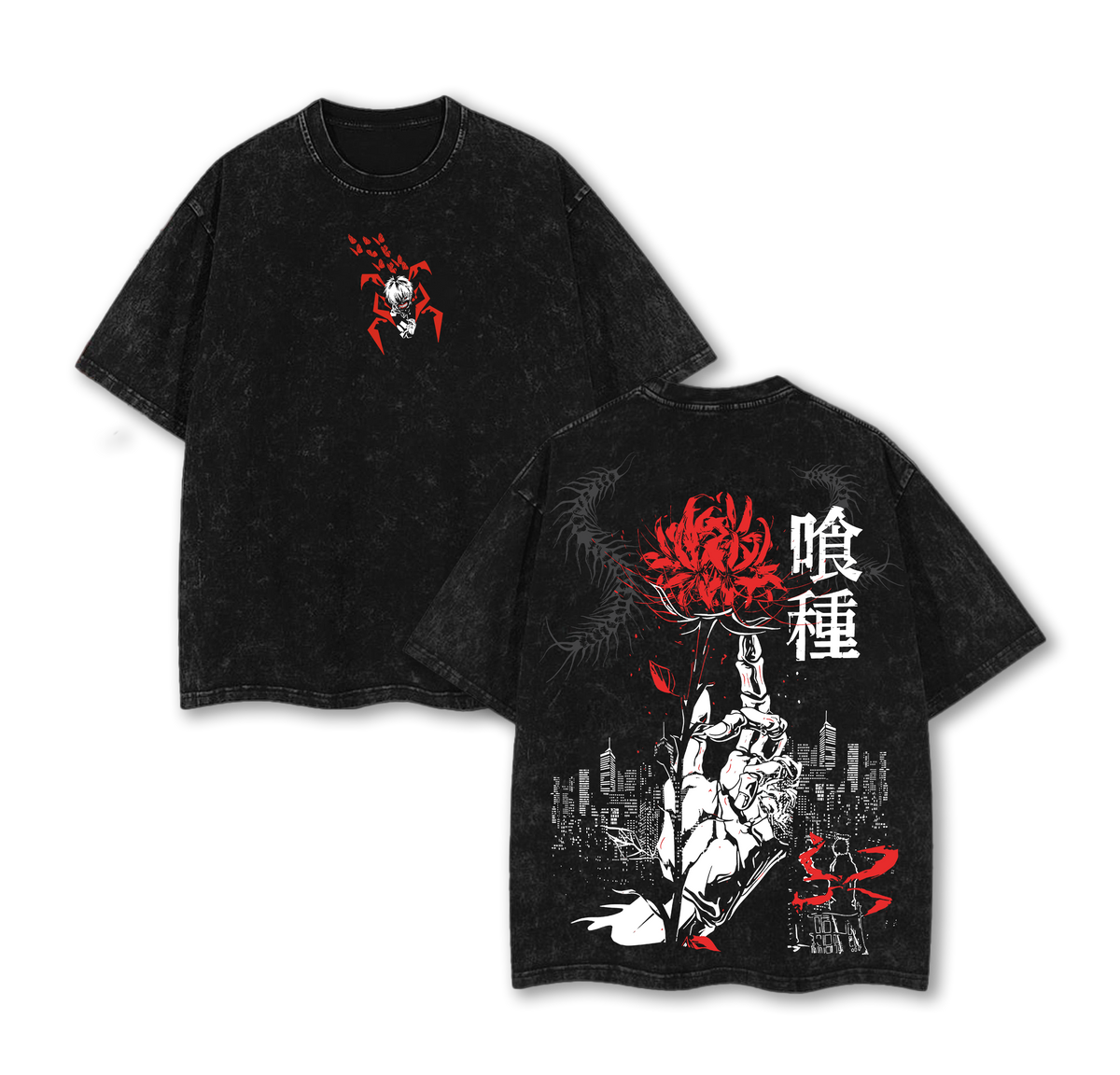 Ken Kanaki Tokyo Ghoul graphic Anime Manga Acid Washed Lightweight Oversized Heavyweight Cotton T-Shirt