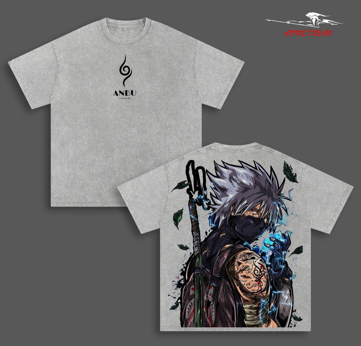 Kakashi HatakeNaruto Anime Double Printed Vintage Washed Tee Unisex Oversize Anime Manga Washed Heavyweight Cotton T-shirt