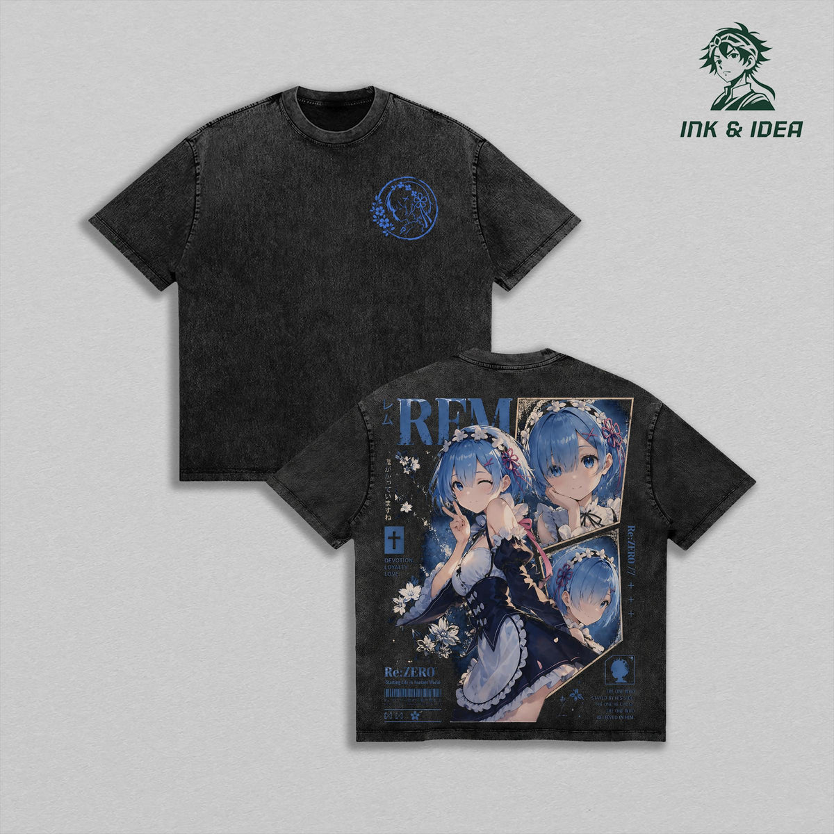 Rem Re:ZERO Blue Maid Anime Vintage Washed Tee