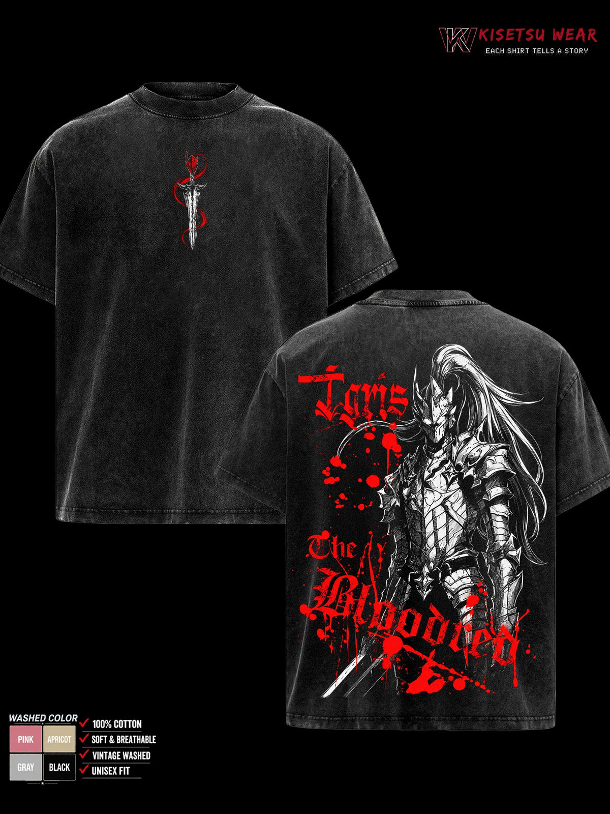 Solo Leveling Igris Vintage Washed Shirt, Double Sided Shadow Knight Anime Tee, Soft Cotton Oversized Menswear Top