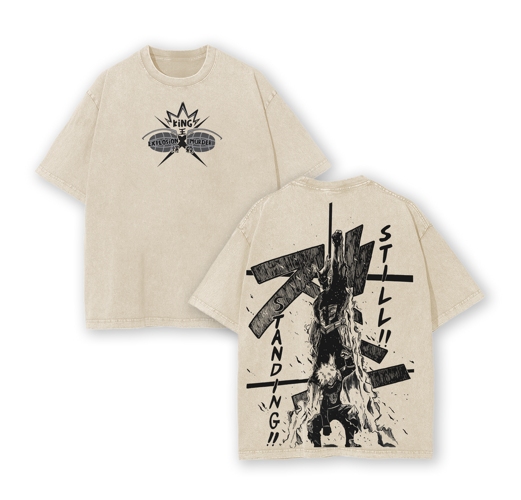 Katsuki Bakugo My Hero Academia Anime Double Printed Vintage Washed Tee