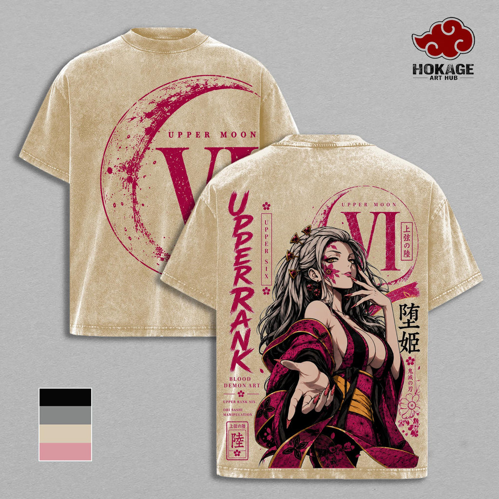 Daki Demon Slayer Upper Moon Six Anime Vintage Washed Tee