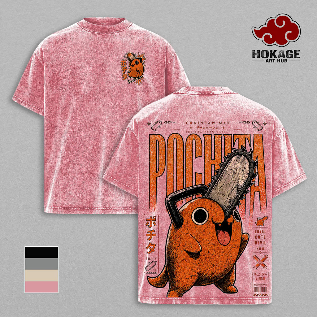 Pochita Chainsaw Devil Chainsaw Man Anime Vintage Washed Tee