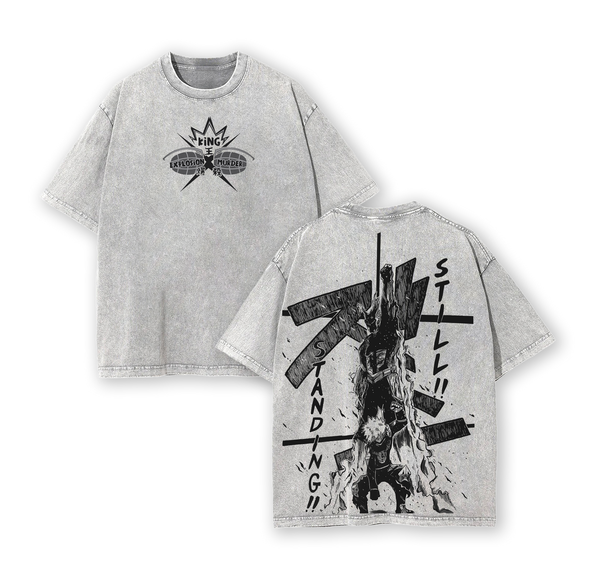 Katsuki Bakugo My Hero Academia Anime Double Printed Vintage Washed Tee