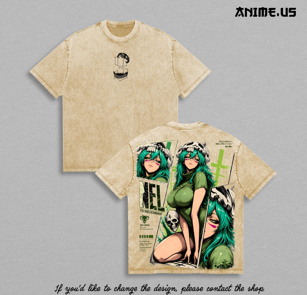 Nelliel Tu Odelschwanck Bleach Vintage Washed Oversized T-Shirt, Nel Tu Espada Anime Graphic Tee, Heavyweight Cotton Streetwear