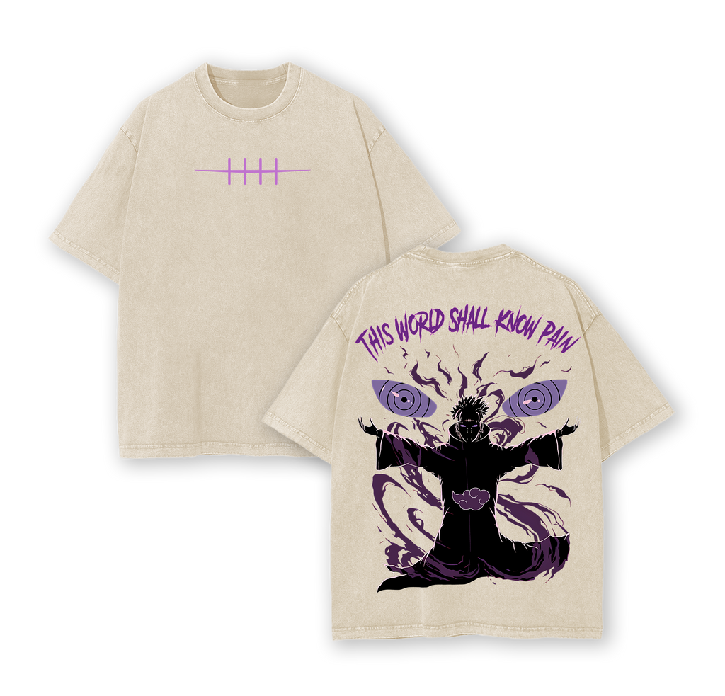 Pain Nagato Vintage Unisex Oversize Anime Manga Acid Washed Heavyweight Cotton T-shirt