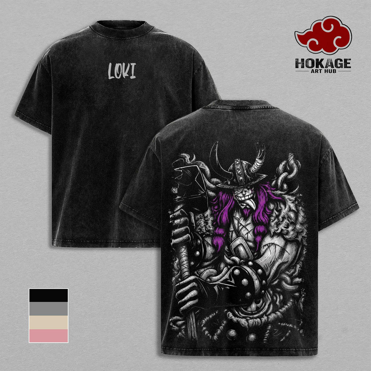 Loki One Piecee Elbaf Giant Prince Anime Vintage Washed Tee