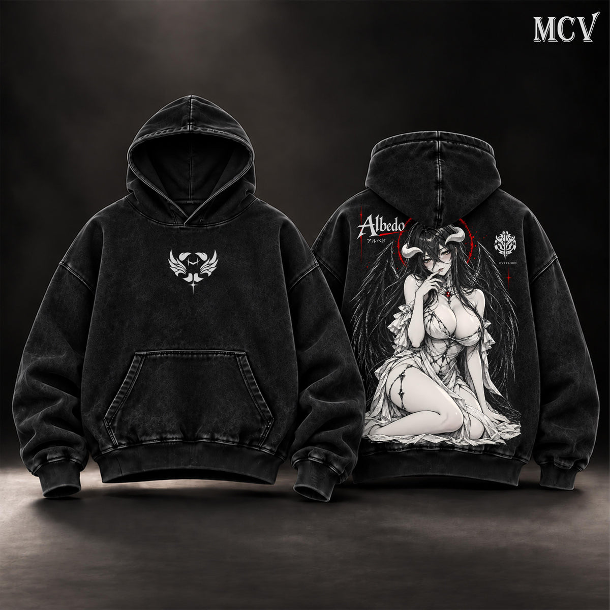 Albedo Overlord Anime Vintage Washed Hoodie