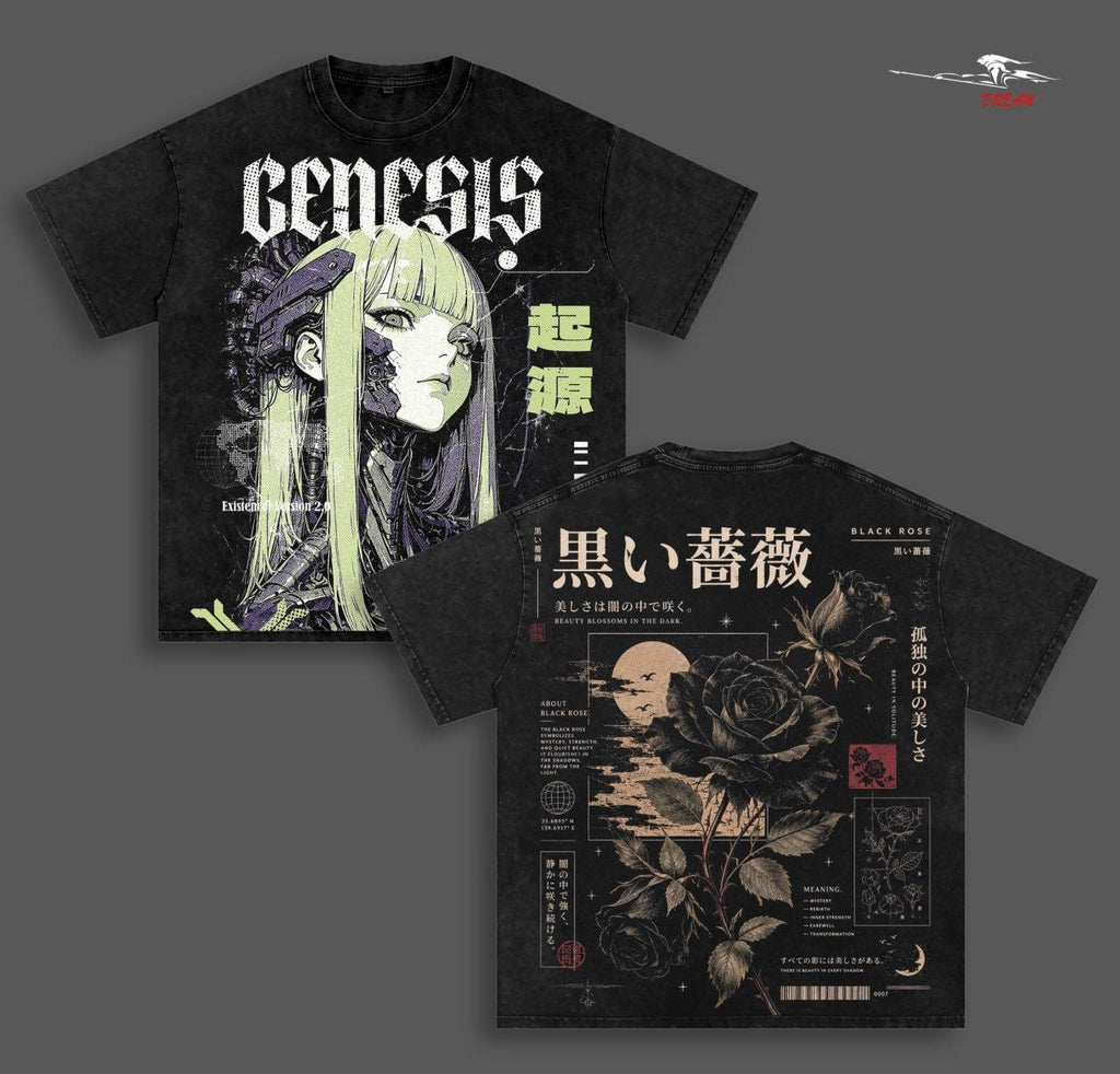 Cyberpunk V6 Anime Double Printed Vintage Washed Tee Unisex Oversize Heavyweight Cotton T-shirt for Anime Fans and Lovers