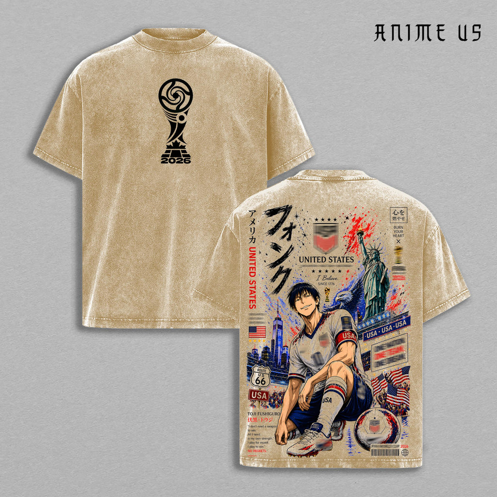 Toji USA World Football 2026 Anime Vintage Washed Tee