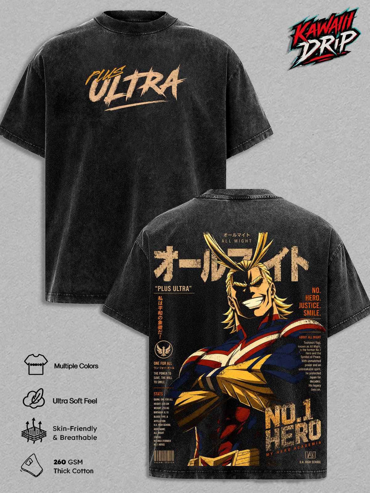 All Might My Hero Academia No.1 Hero Anime Vintage Washed Tee