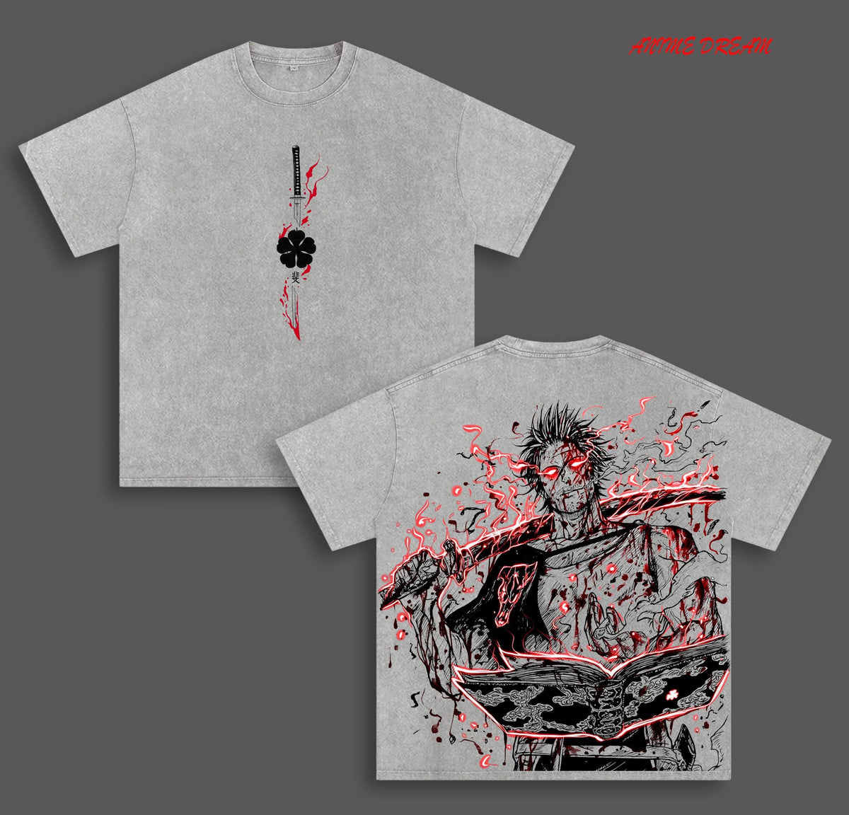 Yami Sukehiro Black Clover Black Bulls Anime Double Printed Vintage Washed Tee Unisex Oversize Anime Manga Washed Heavyweight Cotton T-shirt
